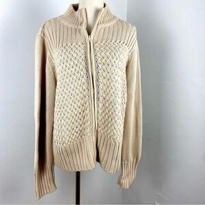 Vtg Chelsea Studio Womens XL Cream Chunky Cable Knit Cardigan Zip Up Cabin Comfy
